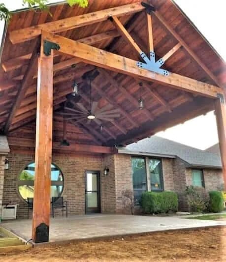 Cedar-tone Wood Defender stain on a pergola
