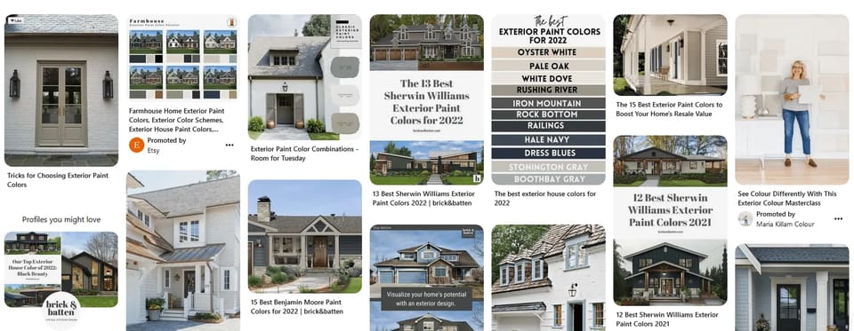 exterior paint colors search screen from Pinterest