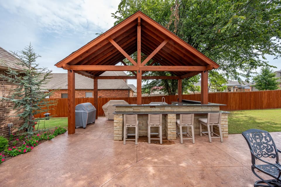 Stained backyard fence at a Victoria Terrace home in OKC