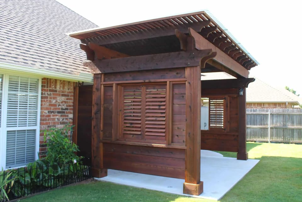 A stained pergola after Hometown Painting completed the job