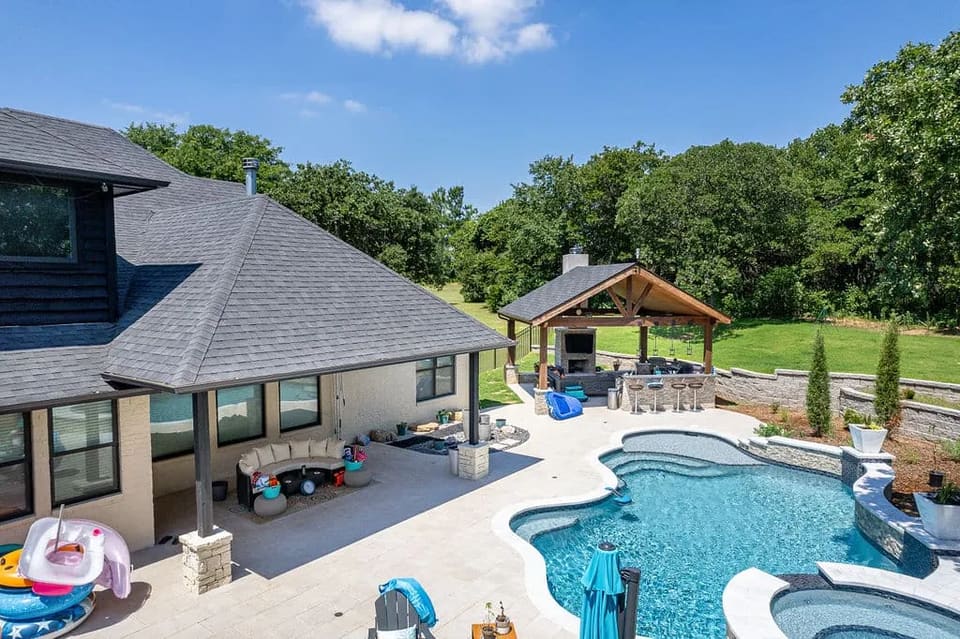 A back yard next to the new lime wash house in Edmond OK