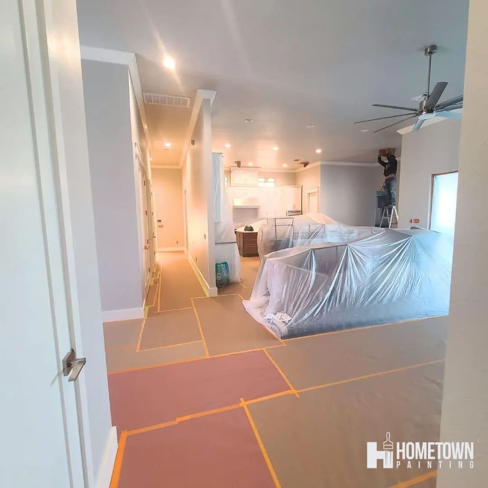 Wall painting in progress in an Oklahoma City home