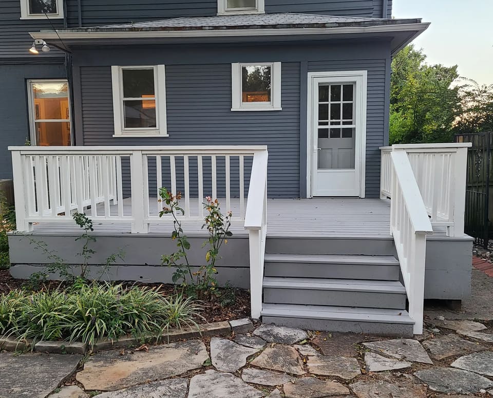 Freshly painted deck and railings at a Mesta Park home